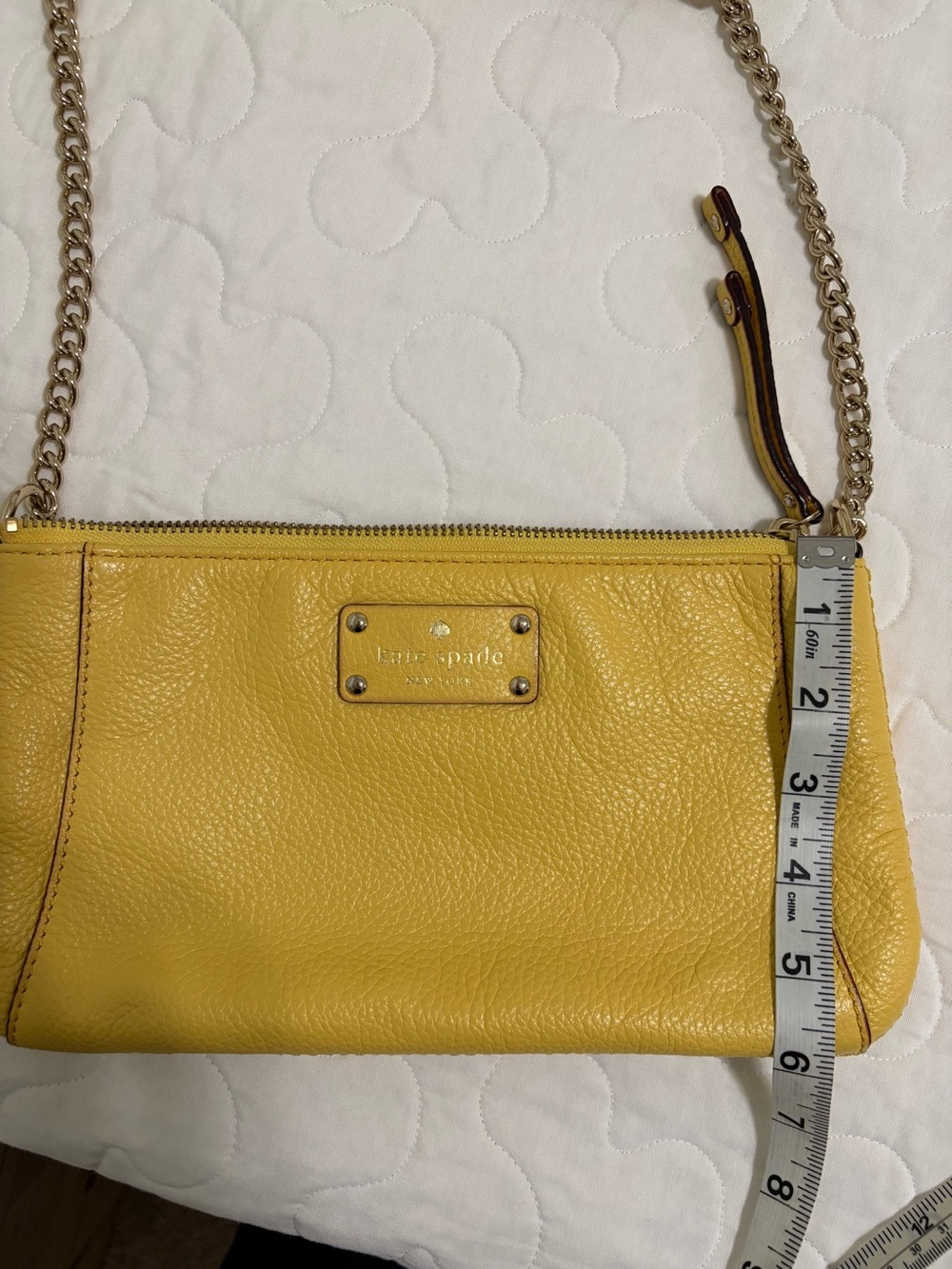 kate spade Yellow Pebbled Leather Chain Strap Crossbody Wristlet